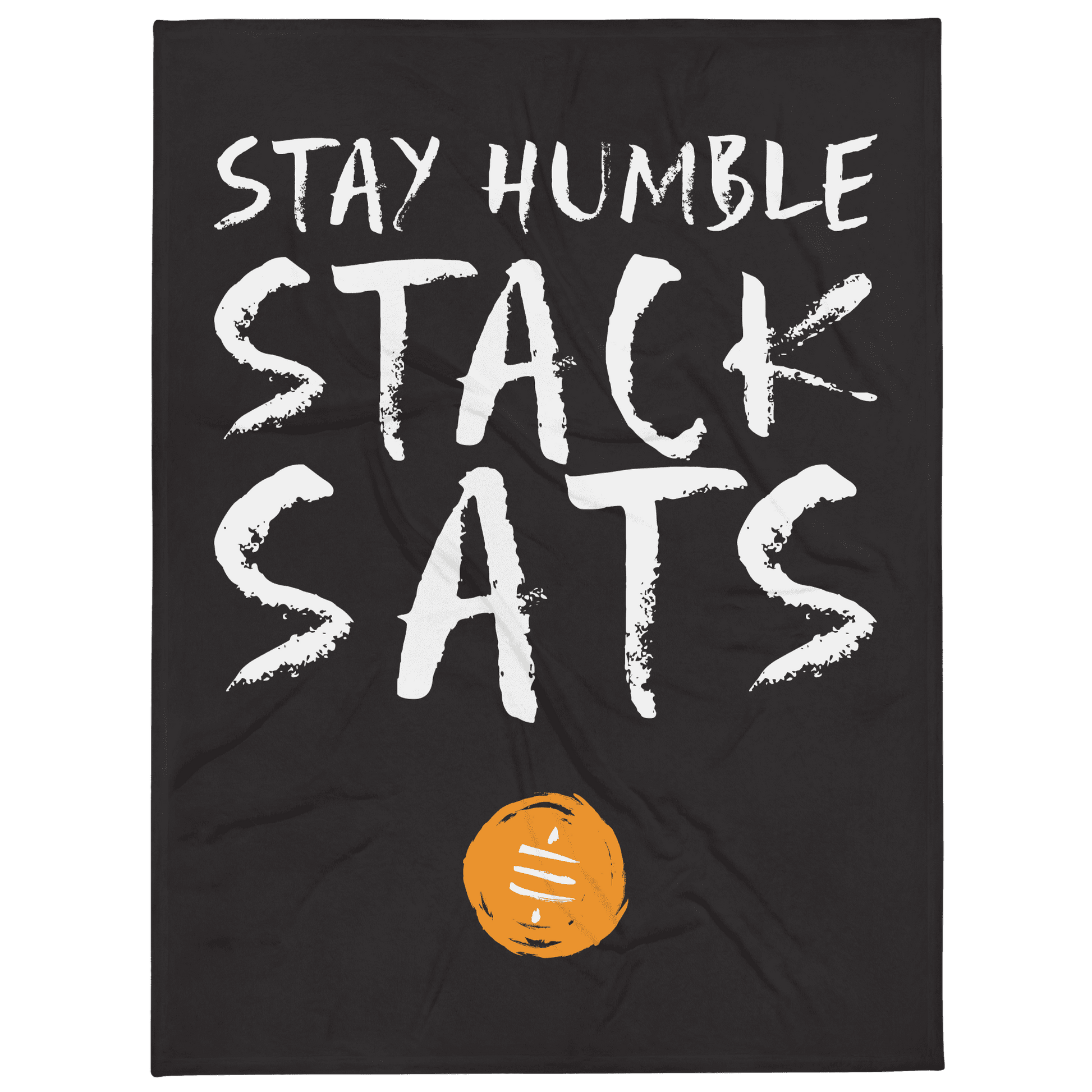 Front view of a black bitcoin blanket.