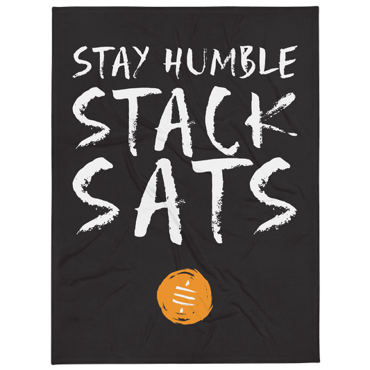 Front view of a black bitcoin blanket.