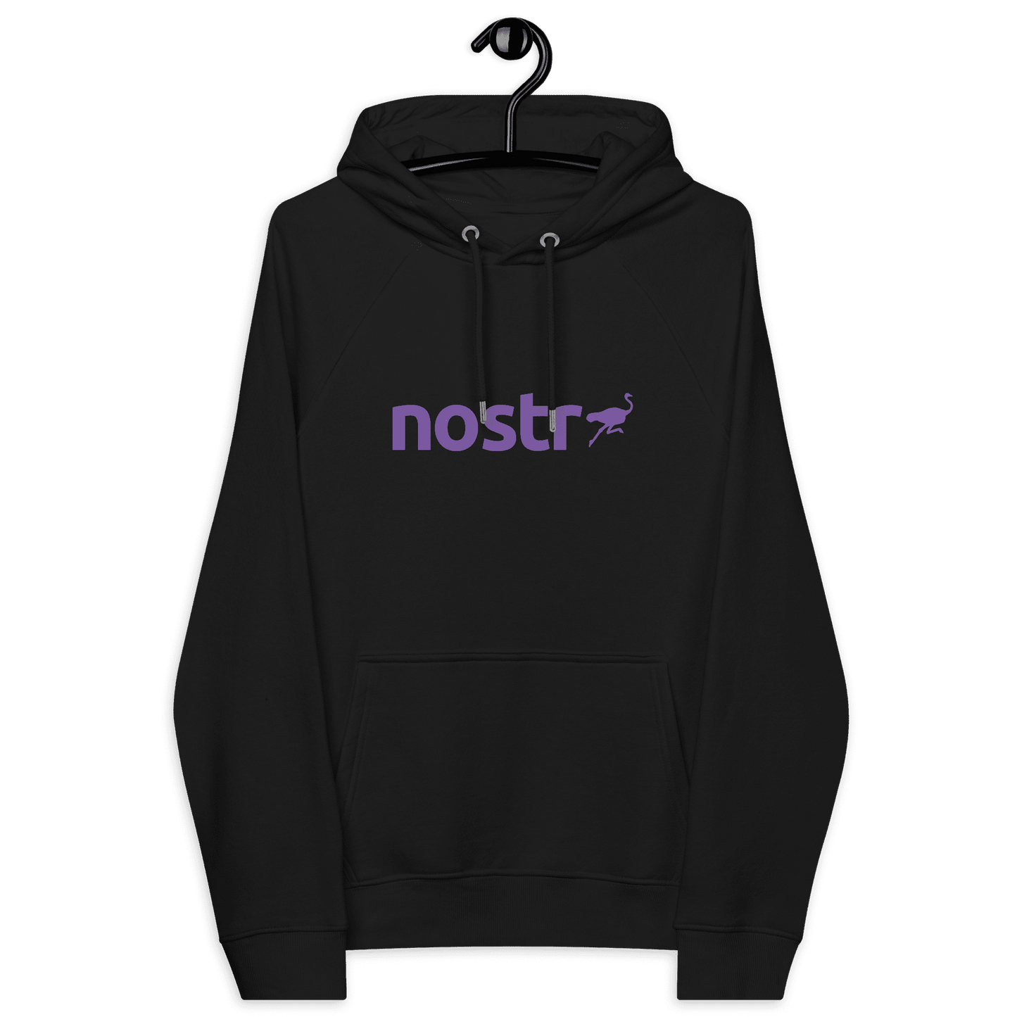 Front view of a black nostr hoodie.
