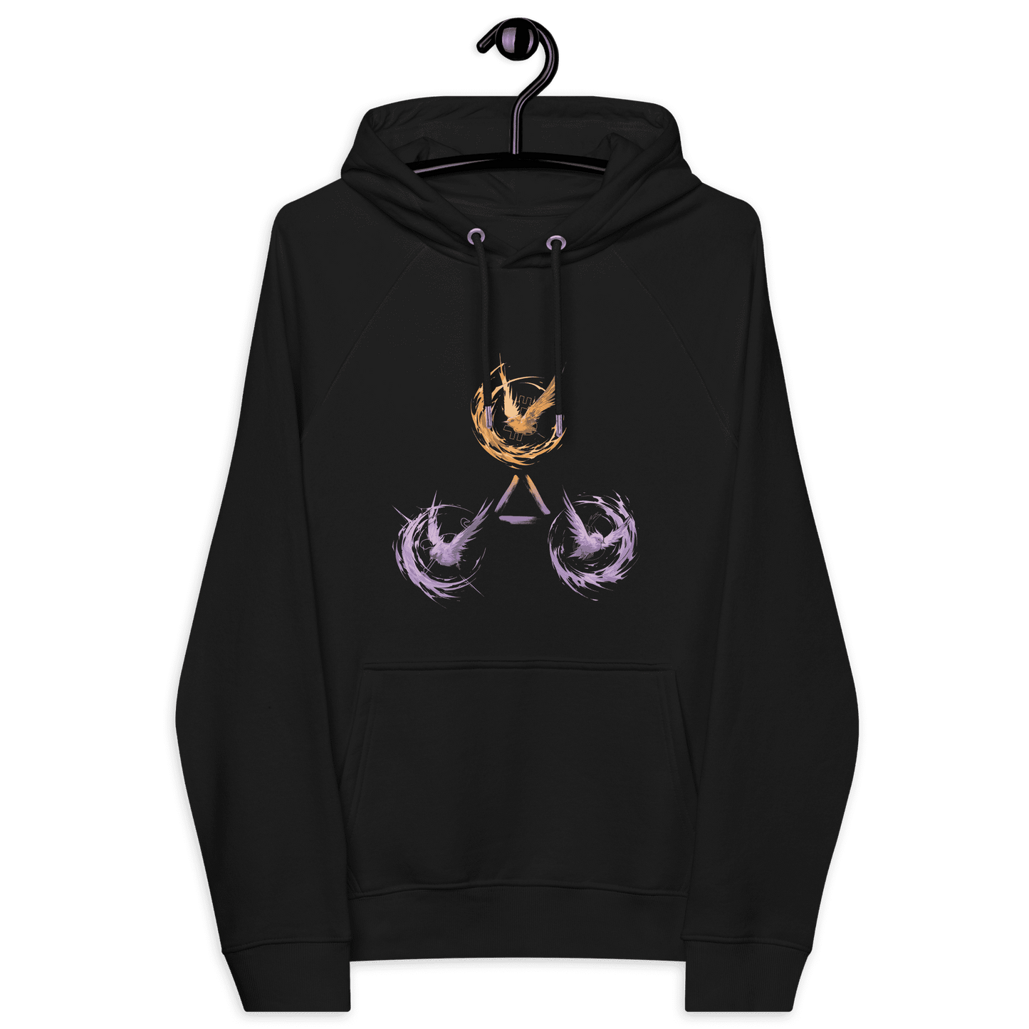 Front view of a black bitcoin hoodie.
