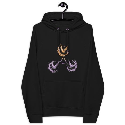 Front view of a black bitcoin hoodie.
