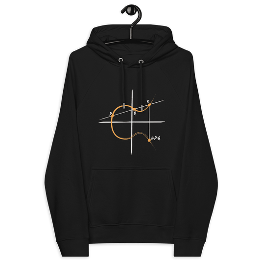 Front view of a black bitcoin hoodie.