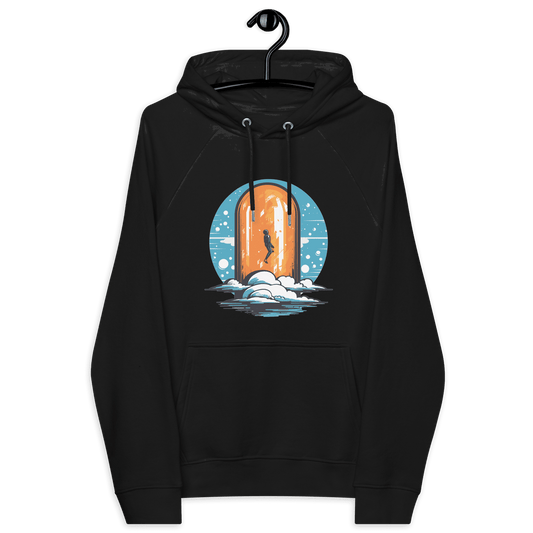 Front view of a black bitcoin hoodie.