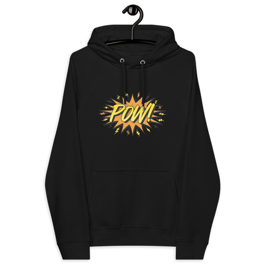 Front view of a black bitcoin hoodie.
