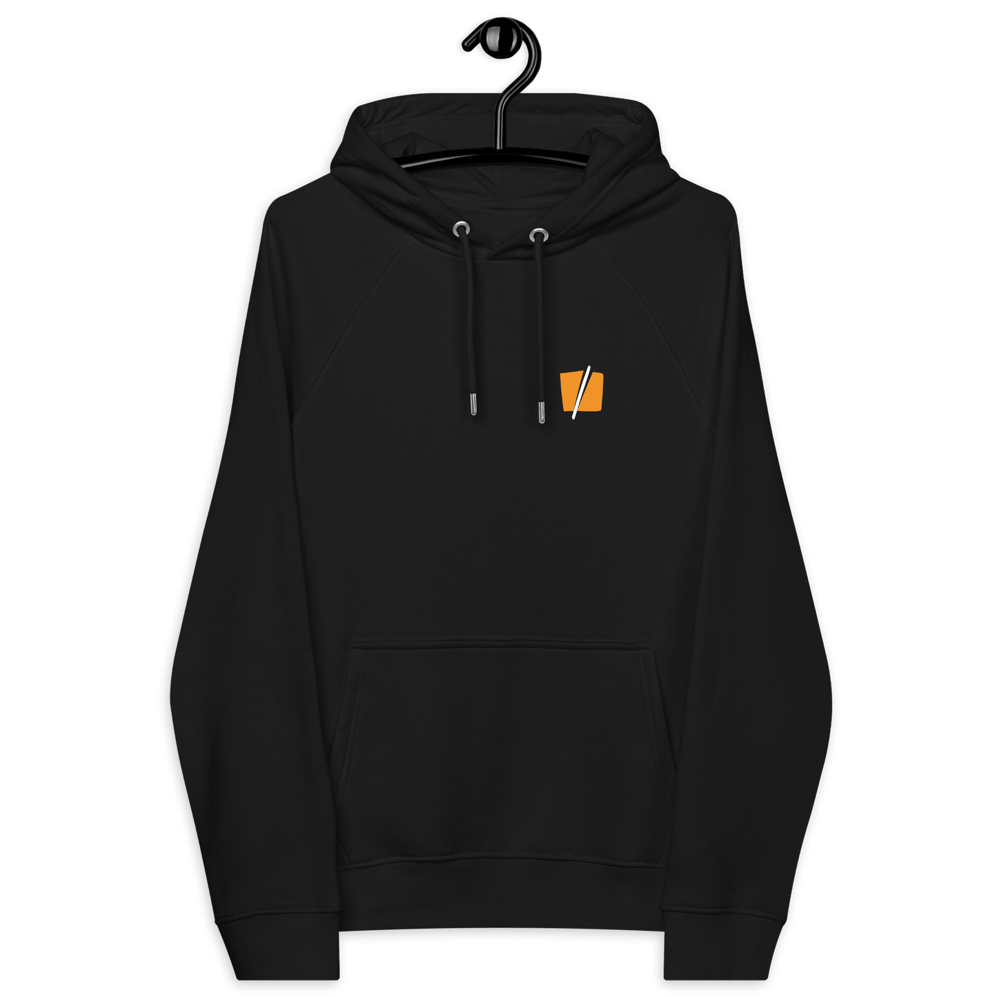 Front view of a black bitcoin hoodie.