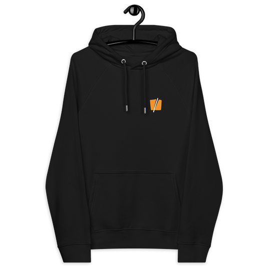 Front view of a black bitcoin hoodie.