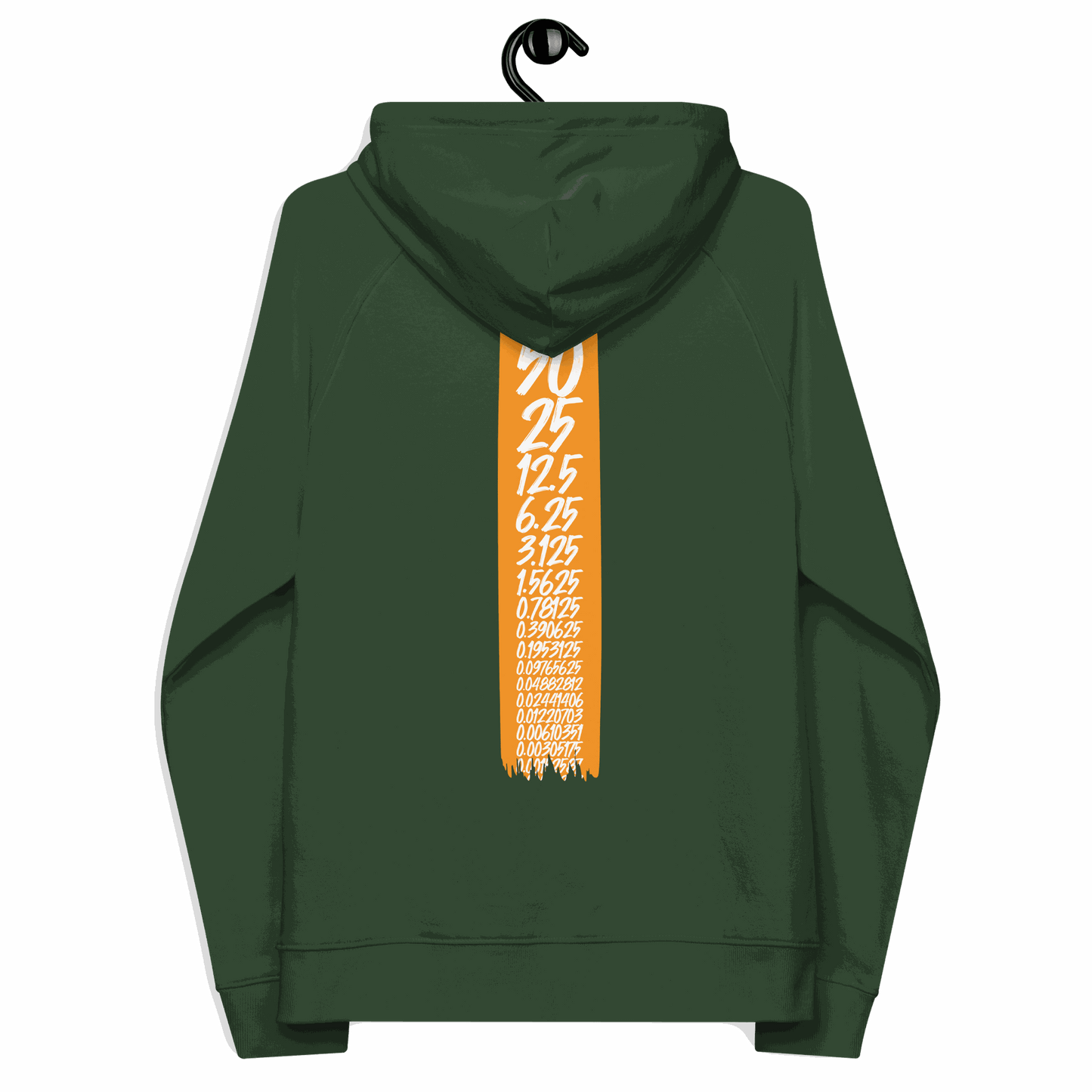 Certification logos for eco-friendly and ethical standards on Halving Eco Raglan Bitcoin hoodie promoting Bitcoin Halving scarcity