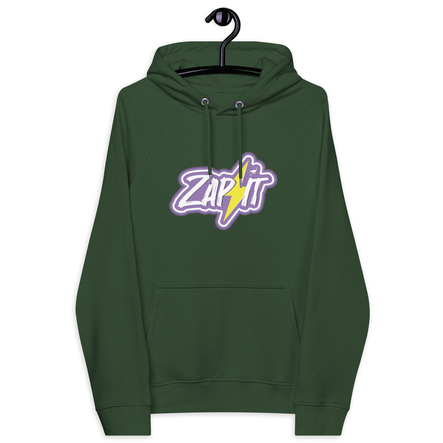 Front view of a bottle green colored nostr hoodie.