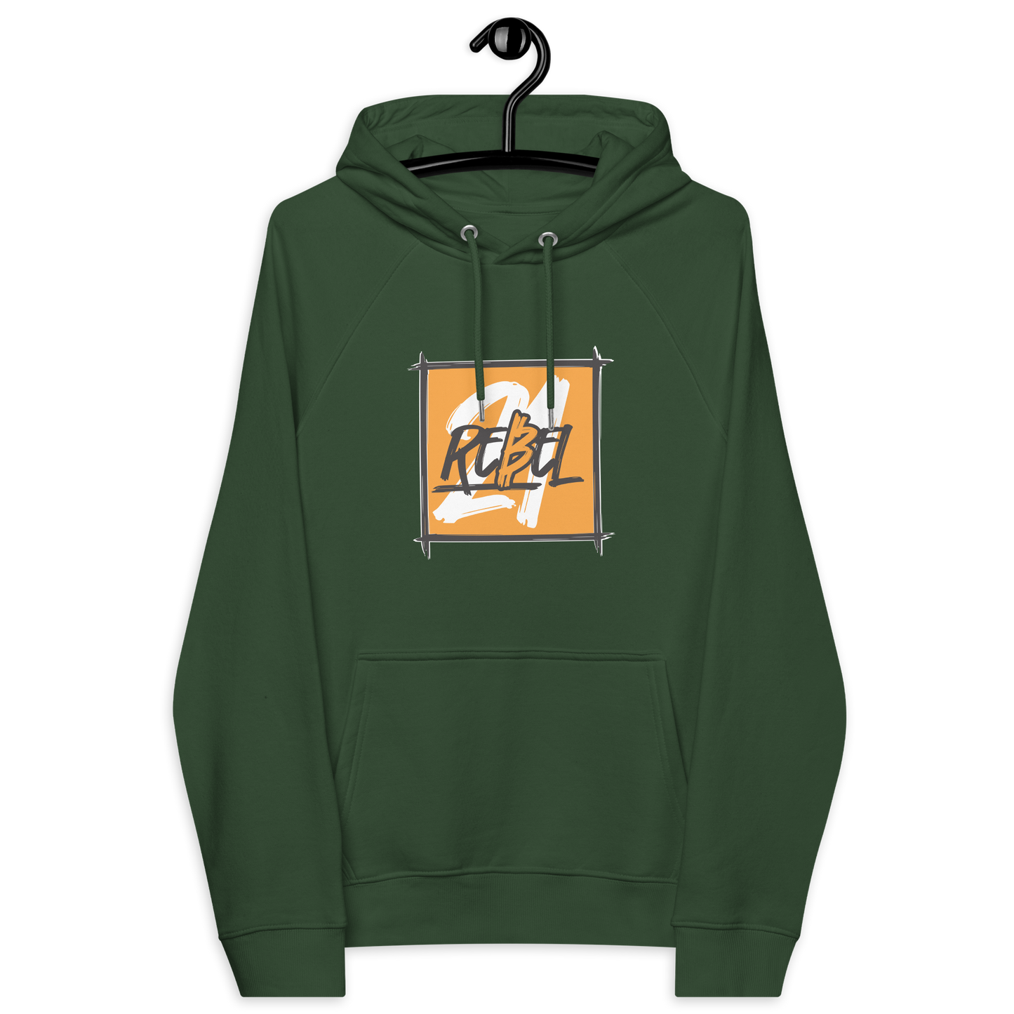 Front view of a bottle green
bitcoin hoodie.
