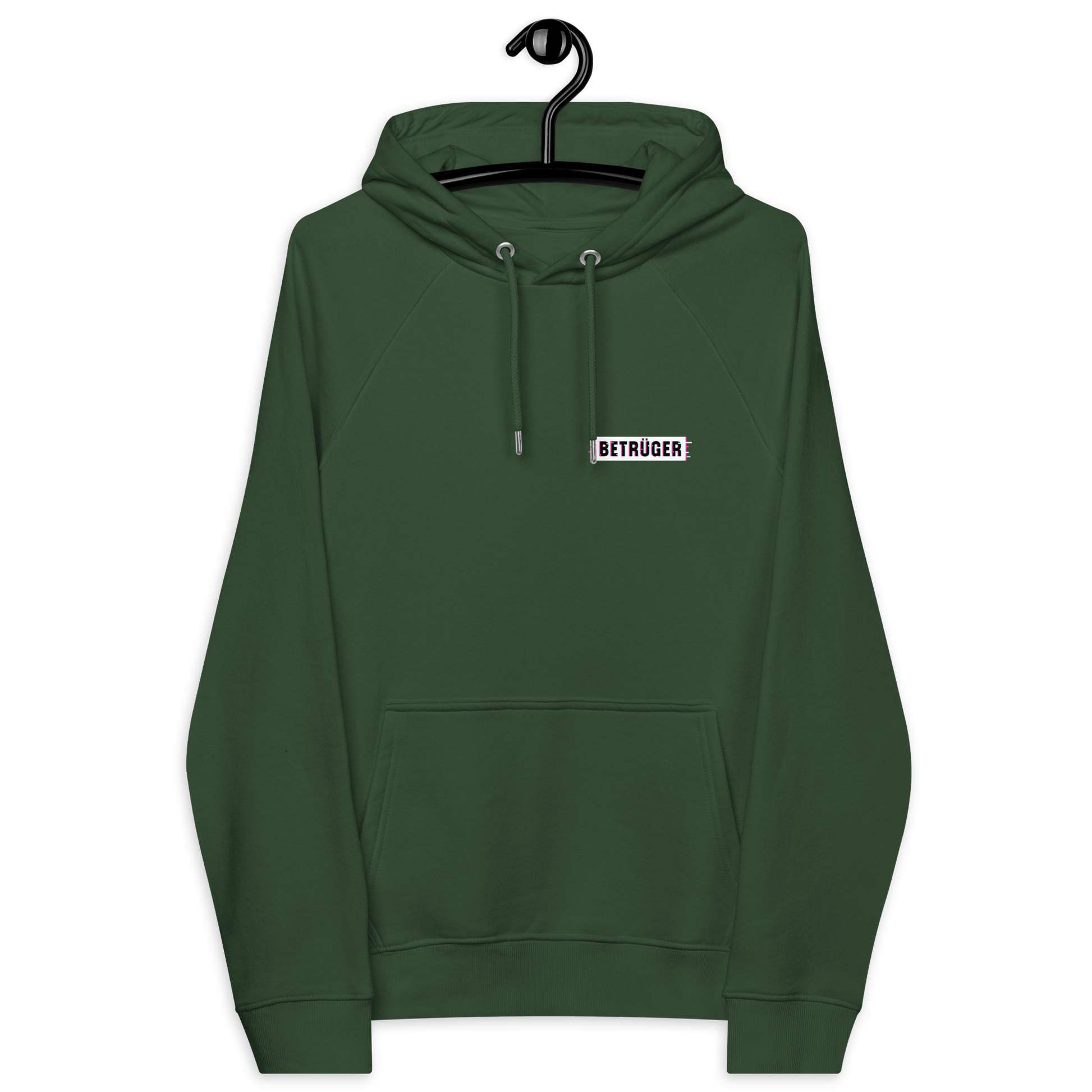 Front view of a bottle green colored aln hoodie.