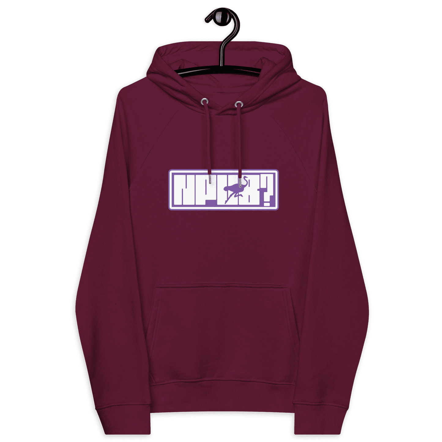 Front view of a burgundy nostr hoodie.