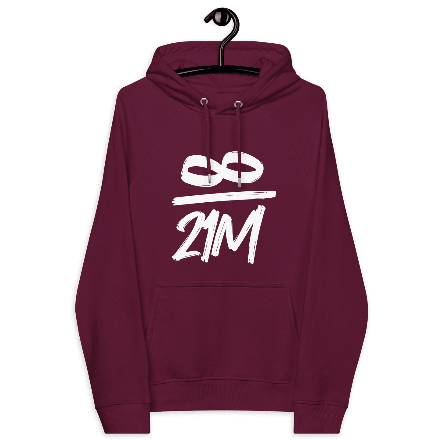 Front view of a burgundy bitcoin hoodie.