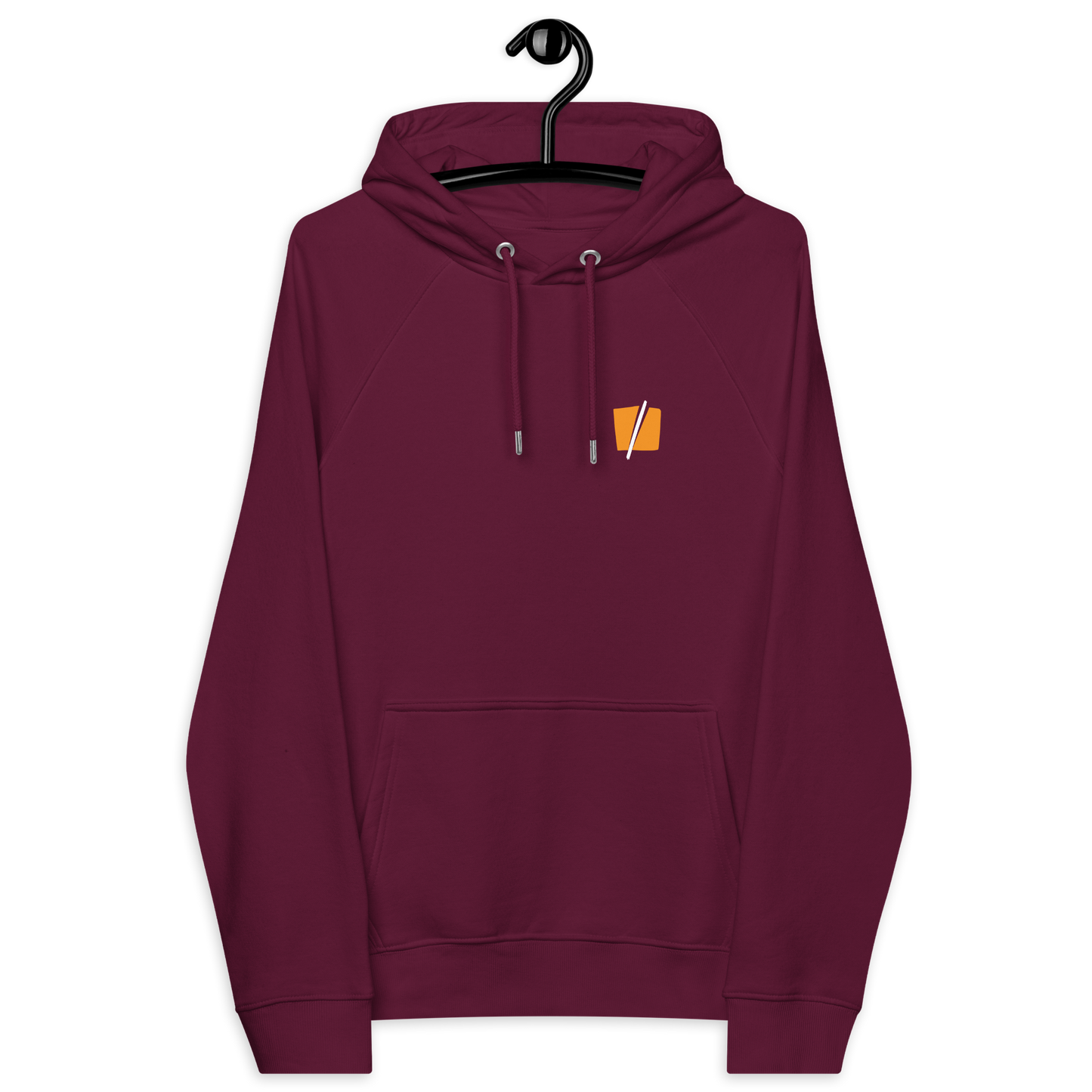 Front view of a burgundy bitcoin hoodie.