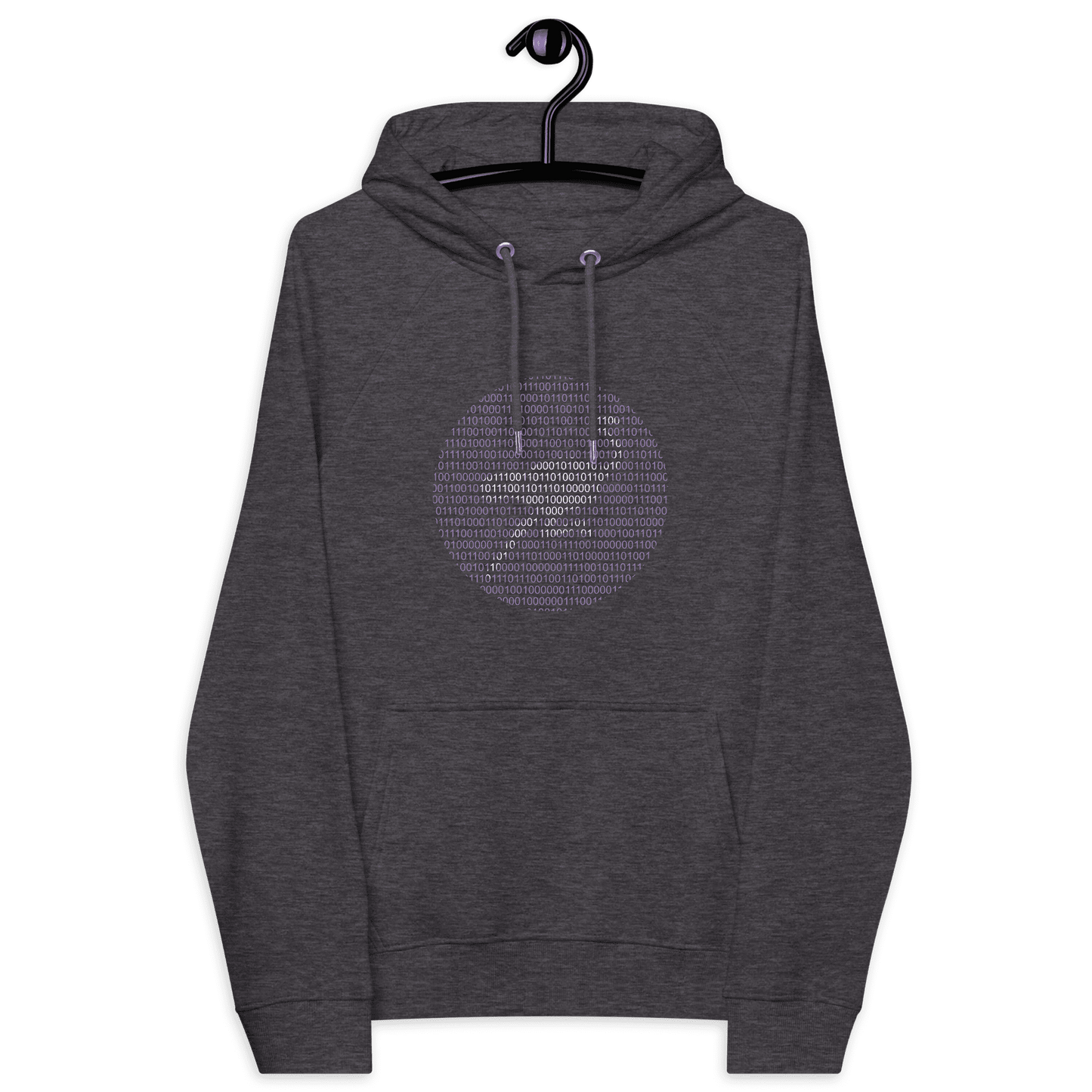Front view of a charcoal melange colored nostr hoodie.