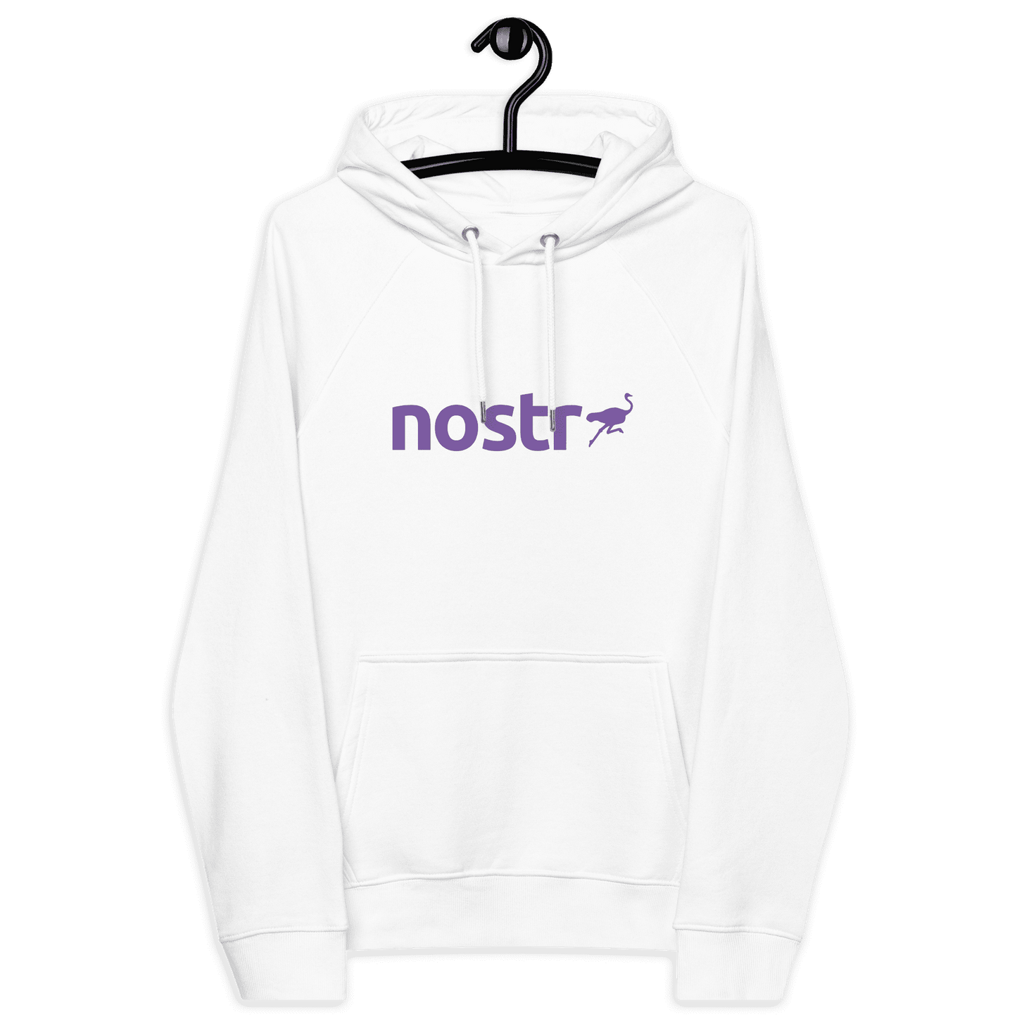 Front view of a white nostr hoodie.