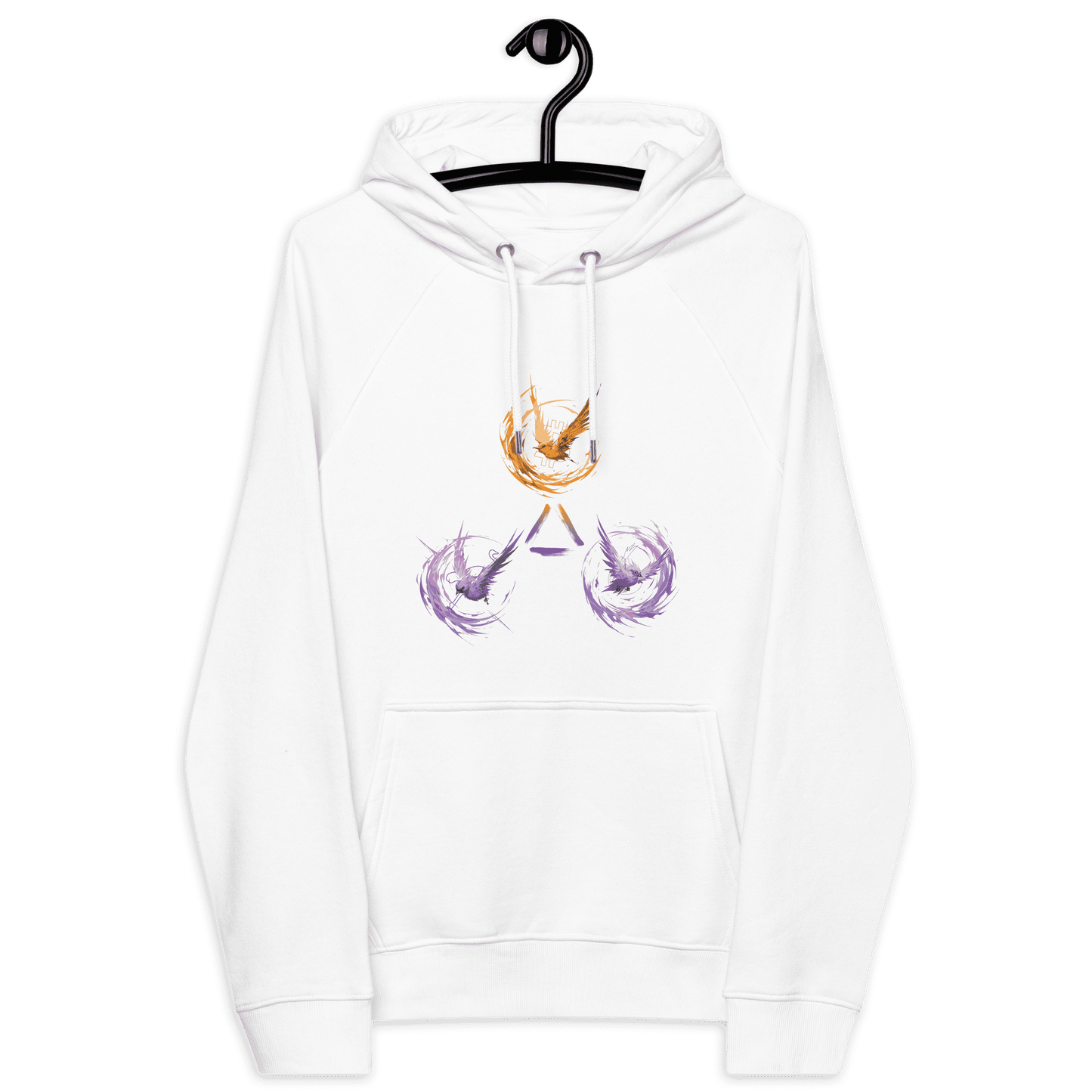 Front view of a white bitcoin hoodie.