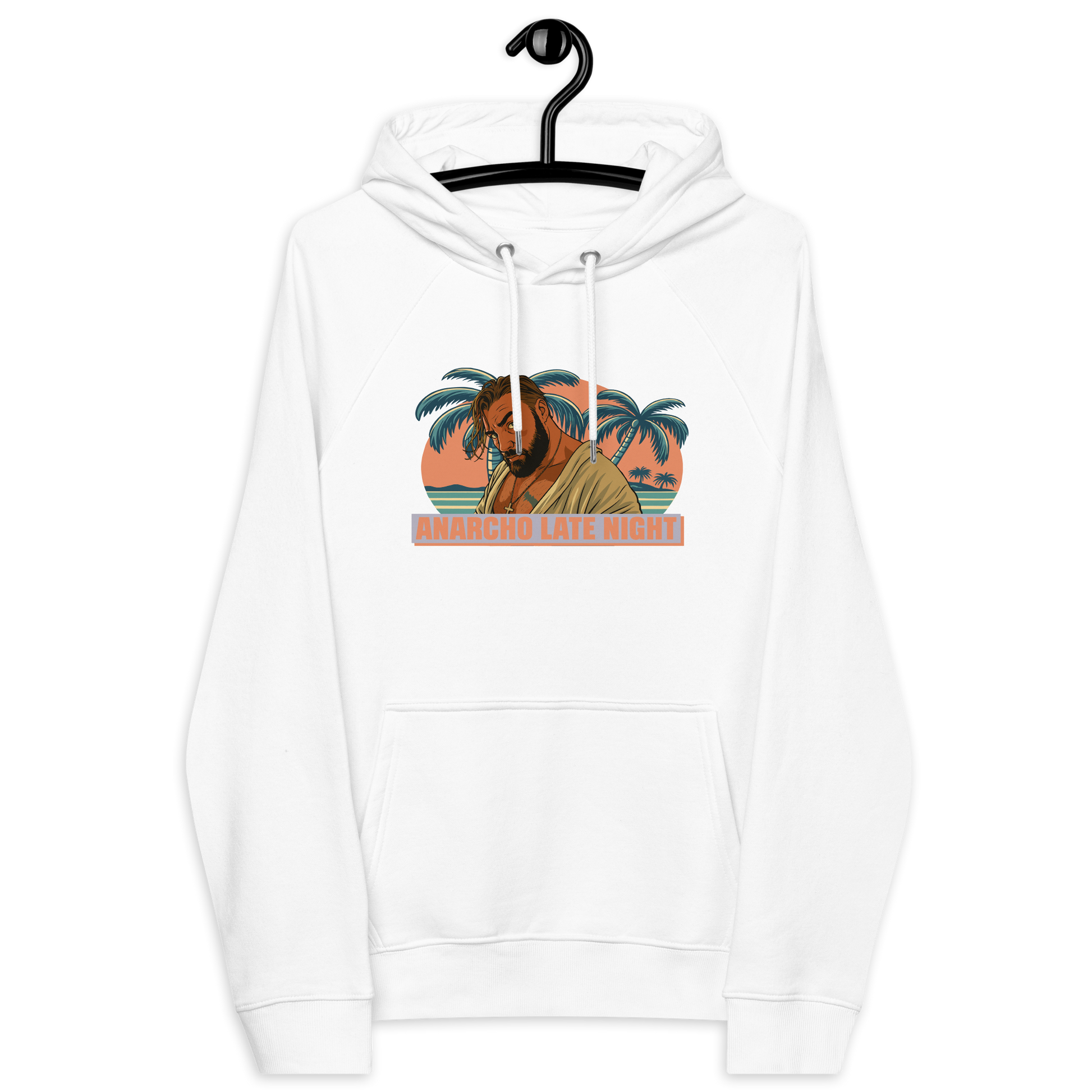 Front view of a white ALN hoodie.