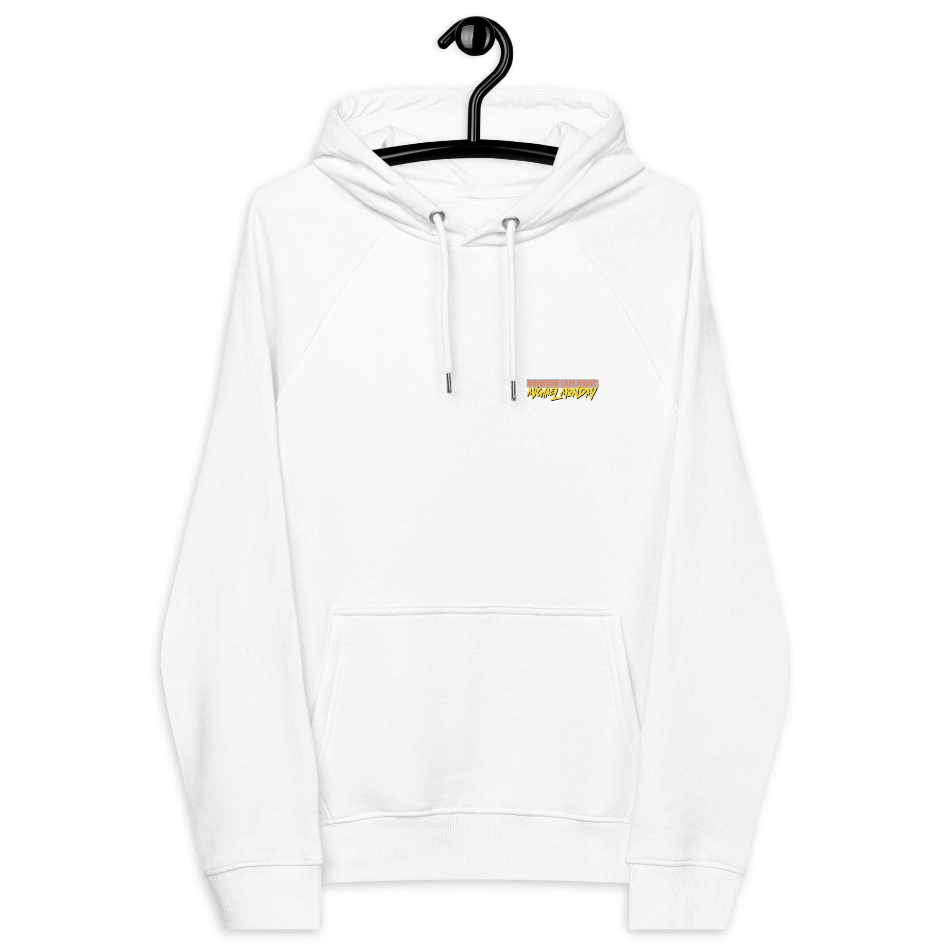 Front view of a white ALN hoodie.