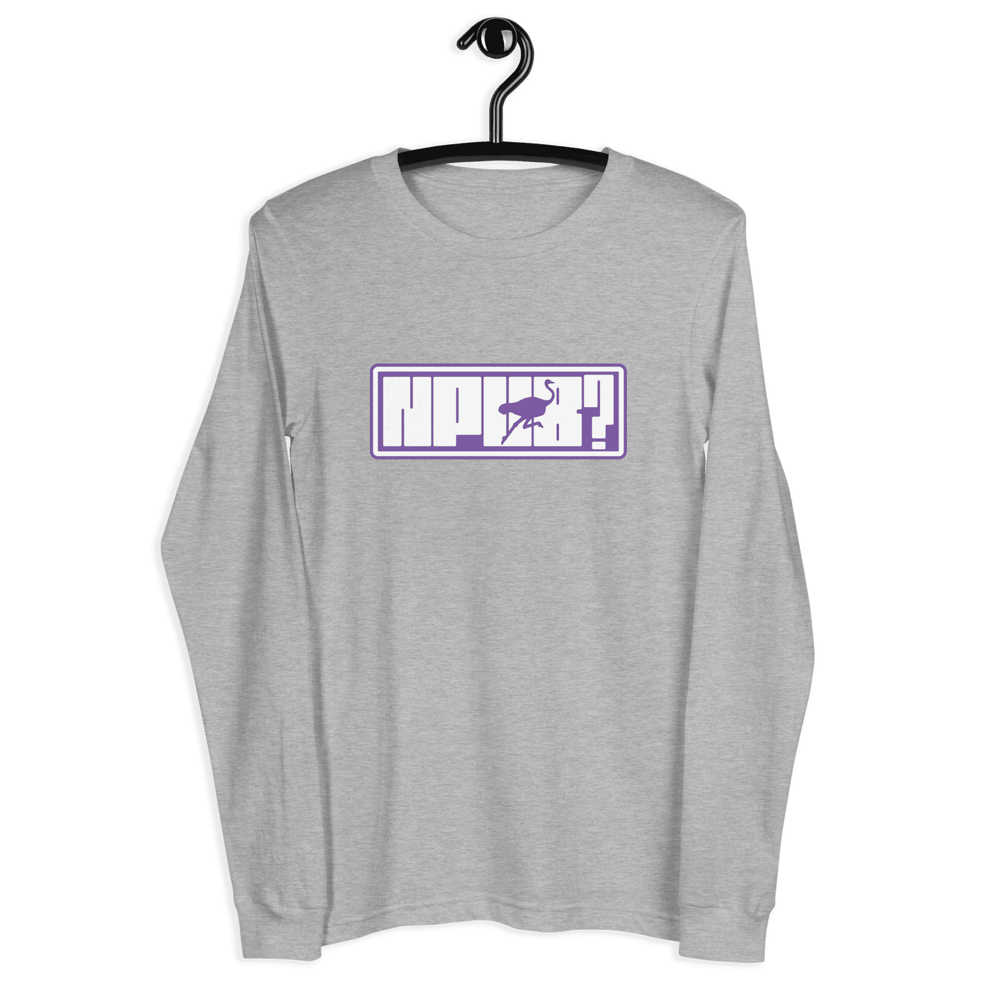 Front view of a athletic heather grey nostr long sleeve tee.