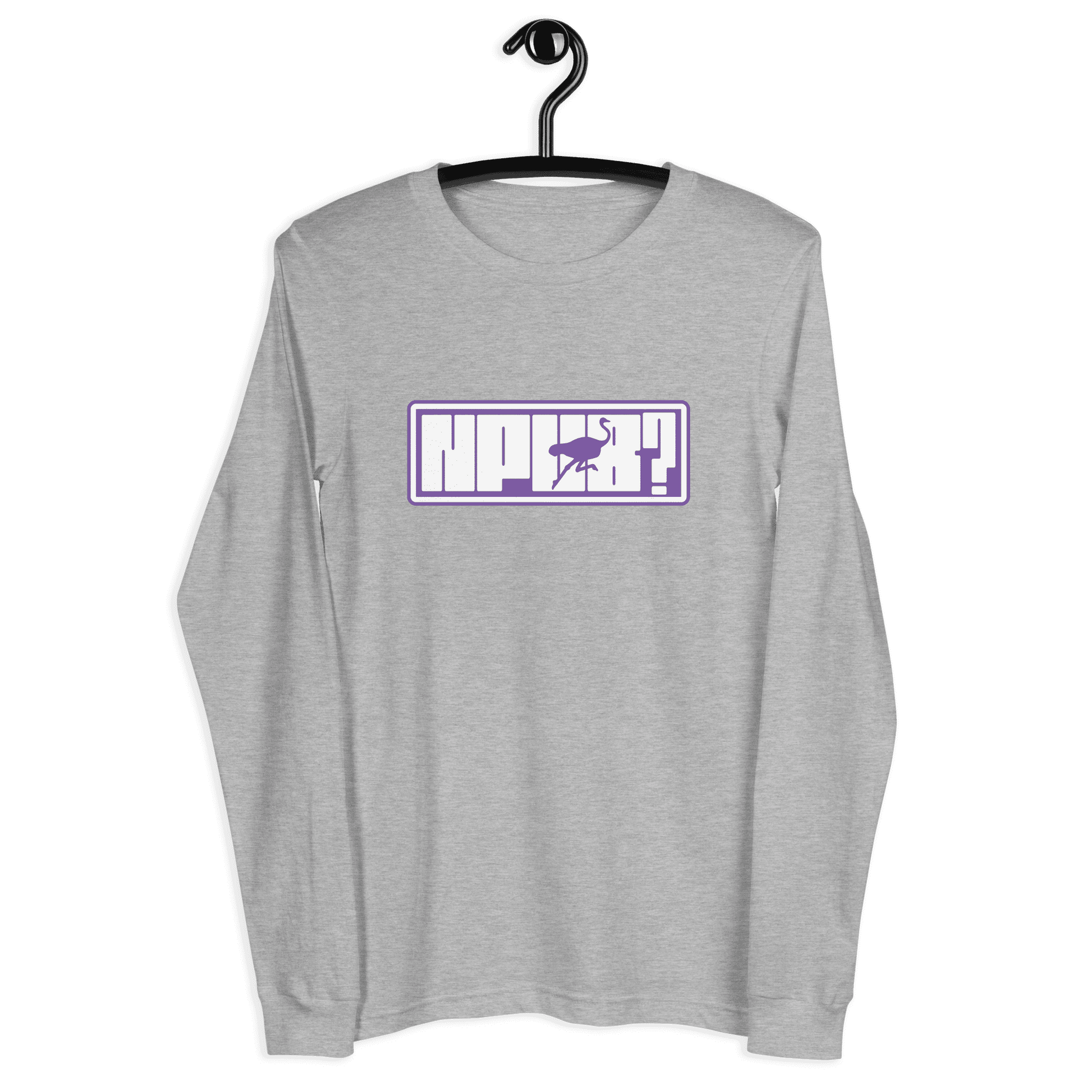 Front view of a athletic heather grey nostr long sleeve tee.