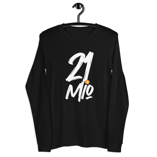 Front view of a black bitcoin long sleeve tee.