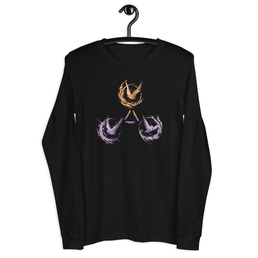 Front view of a black bitcoin long sleeve tee.