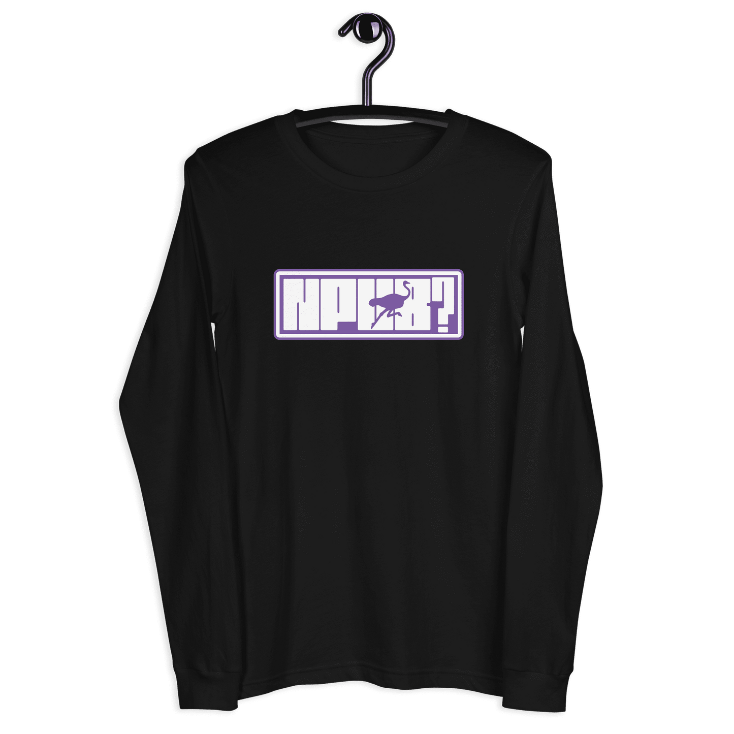 Front view of a black nostr long sleeve tee.