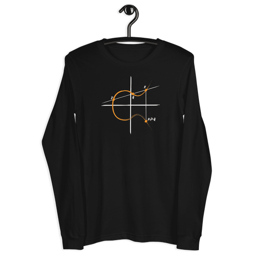 Front view of a black bitcoin long sleeve tee.