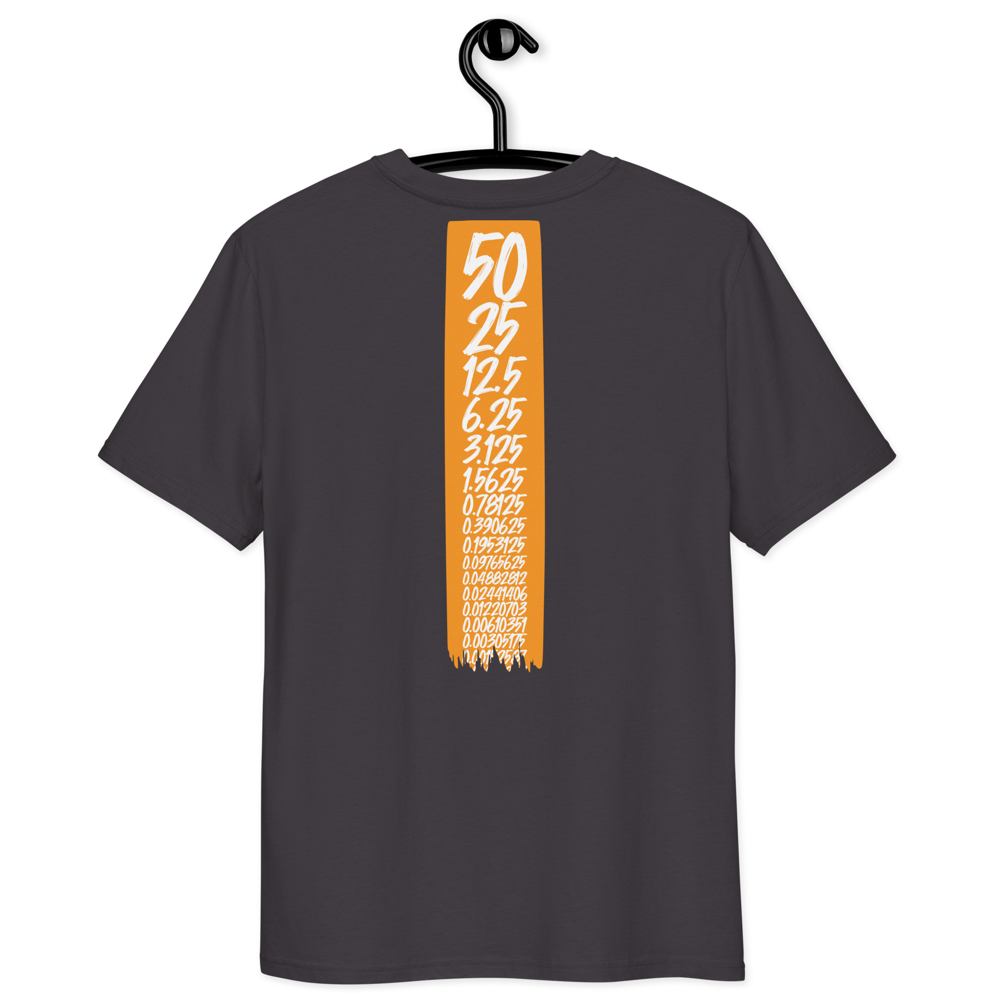 Back view of a anthracite bitcoin t-shirt.