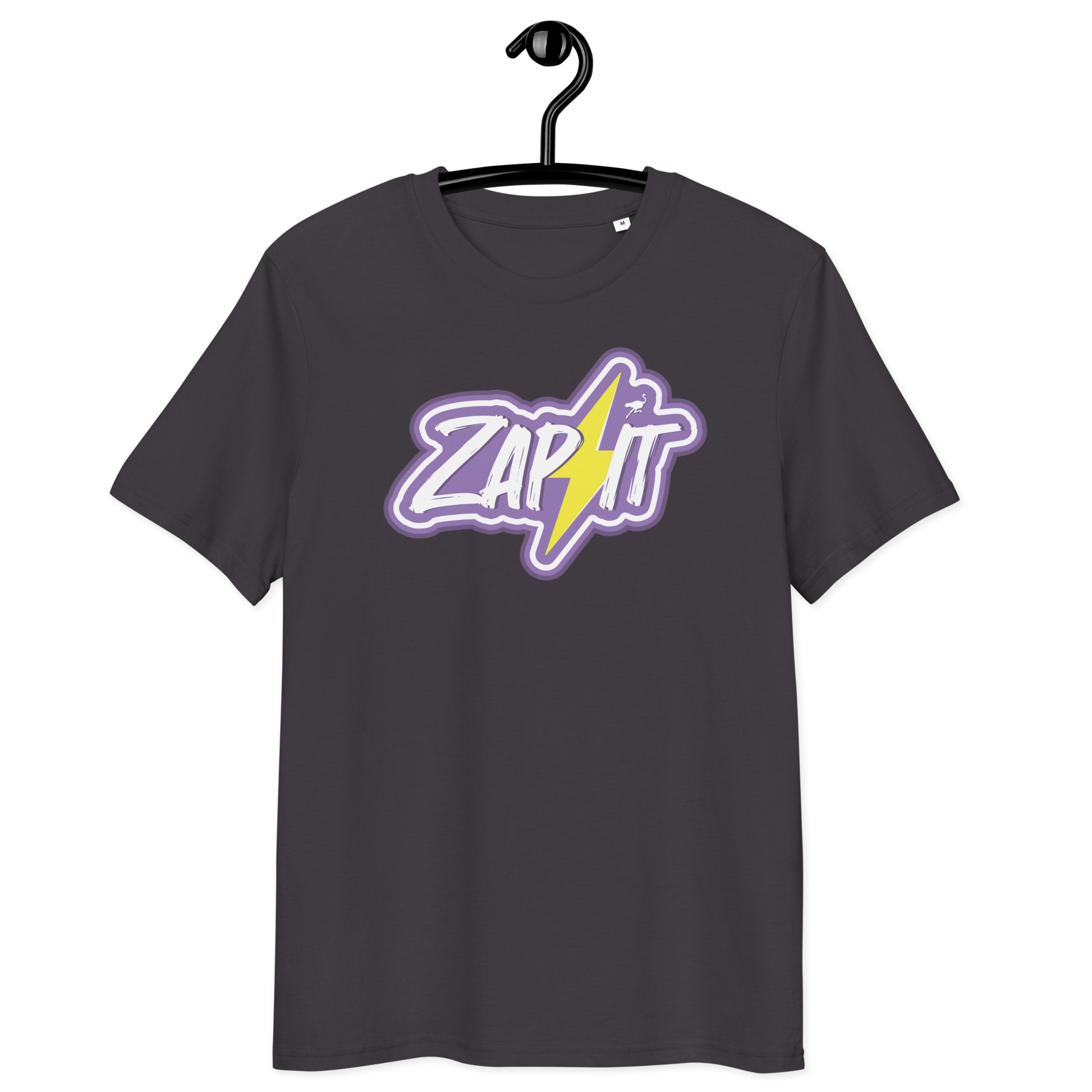 Front view of an athracite bitcoin t-shirt.