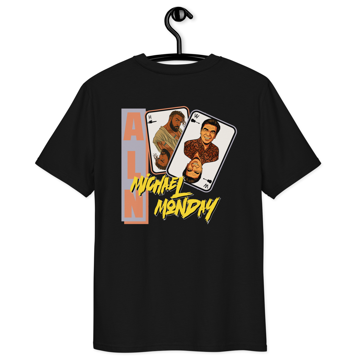 Back view of a black aln t-shirt.