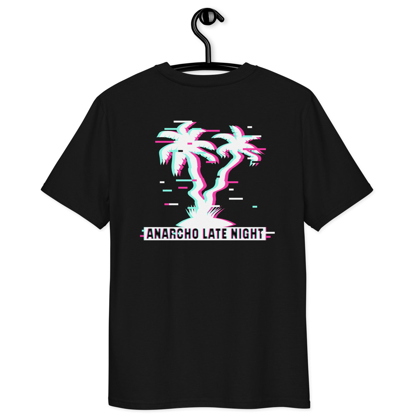 Back view of a black aln t-shirt.