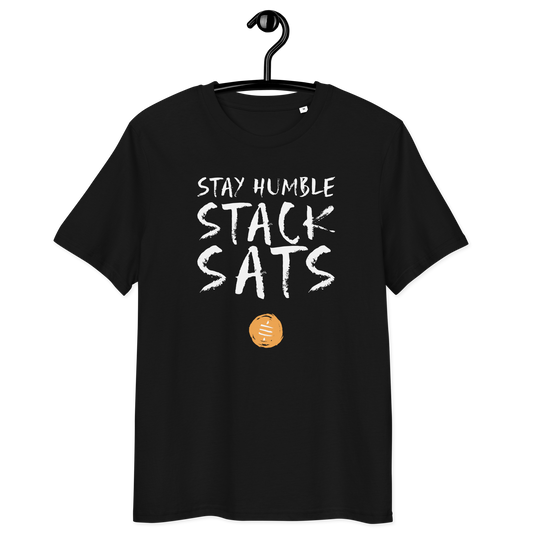 Front view of a black bitcoin t-shirt.