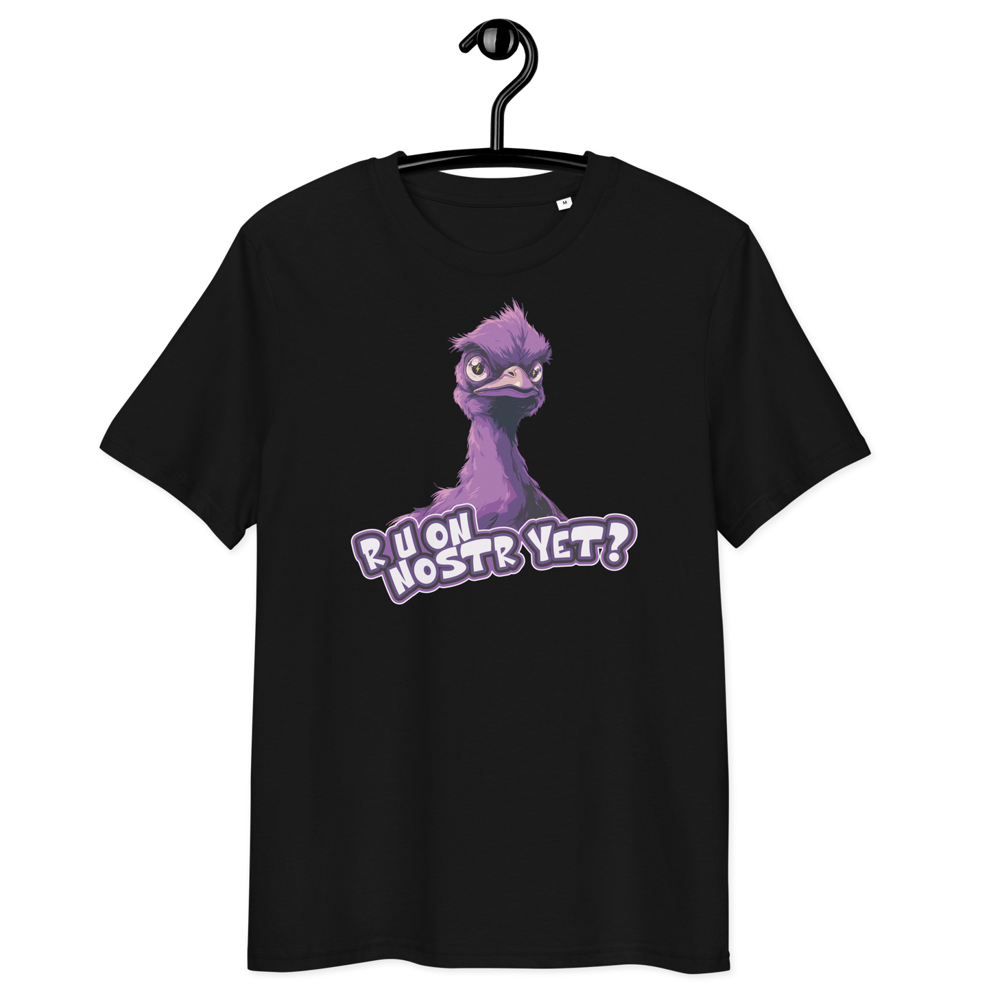 Front view of a black bitcoin t-shirt.