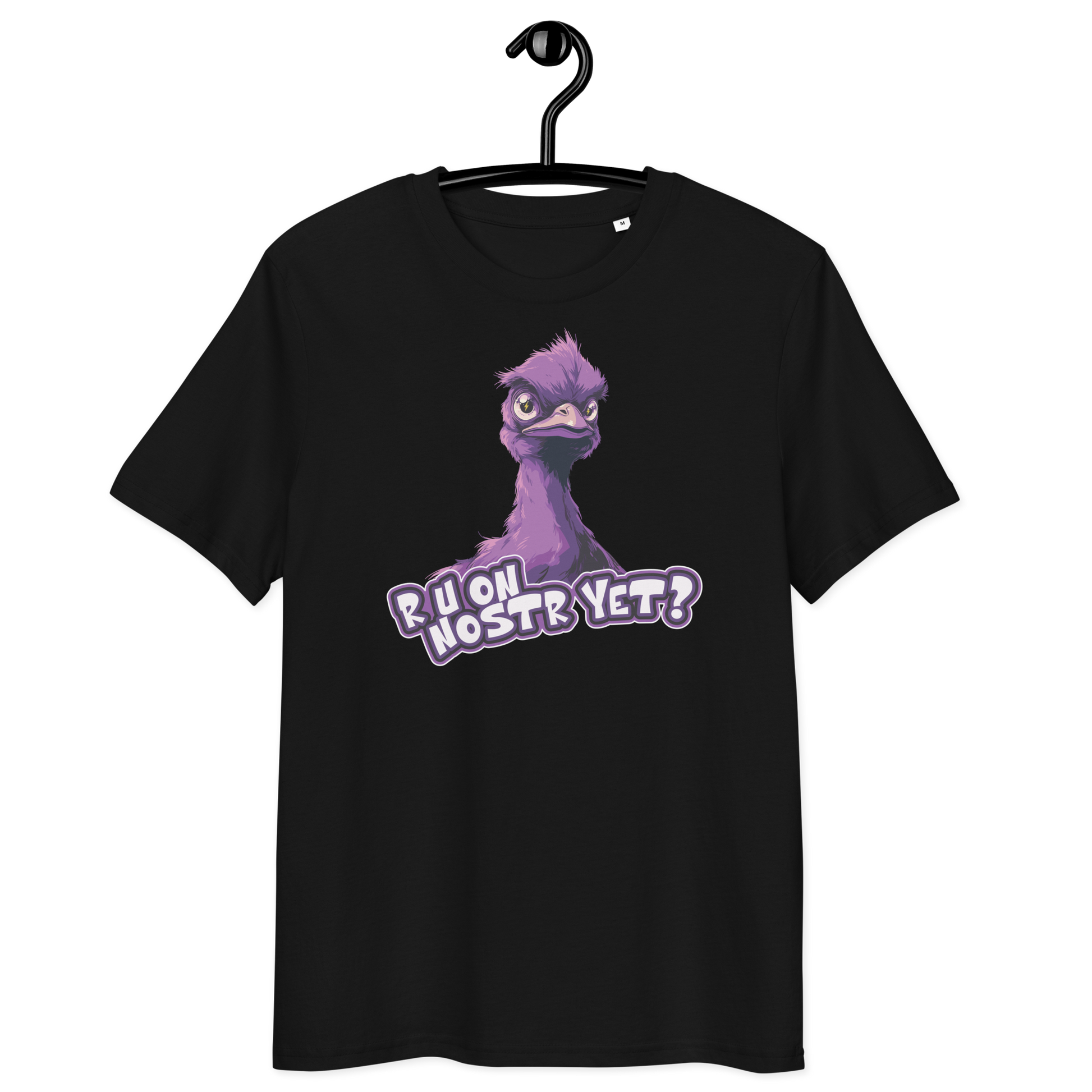 Front view of a black bitcoin t-shirt.