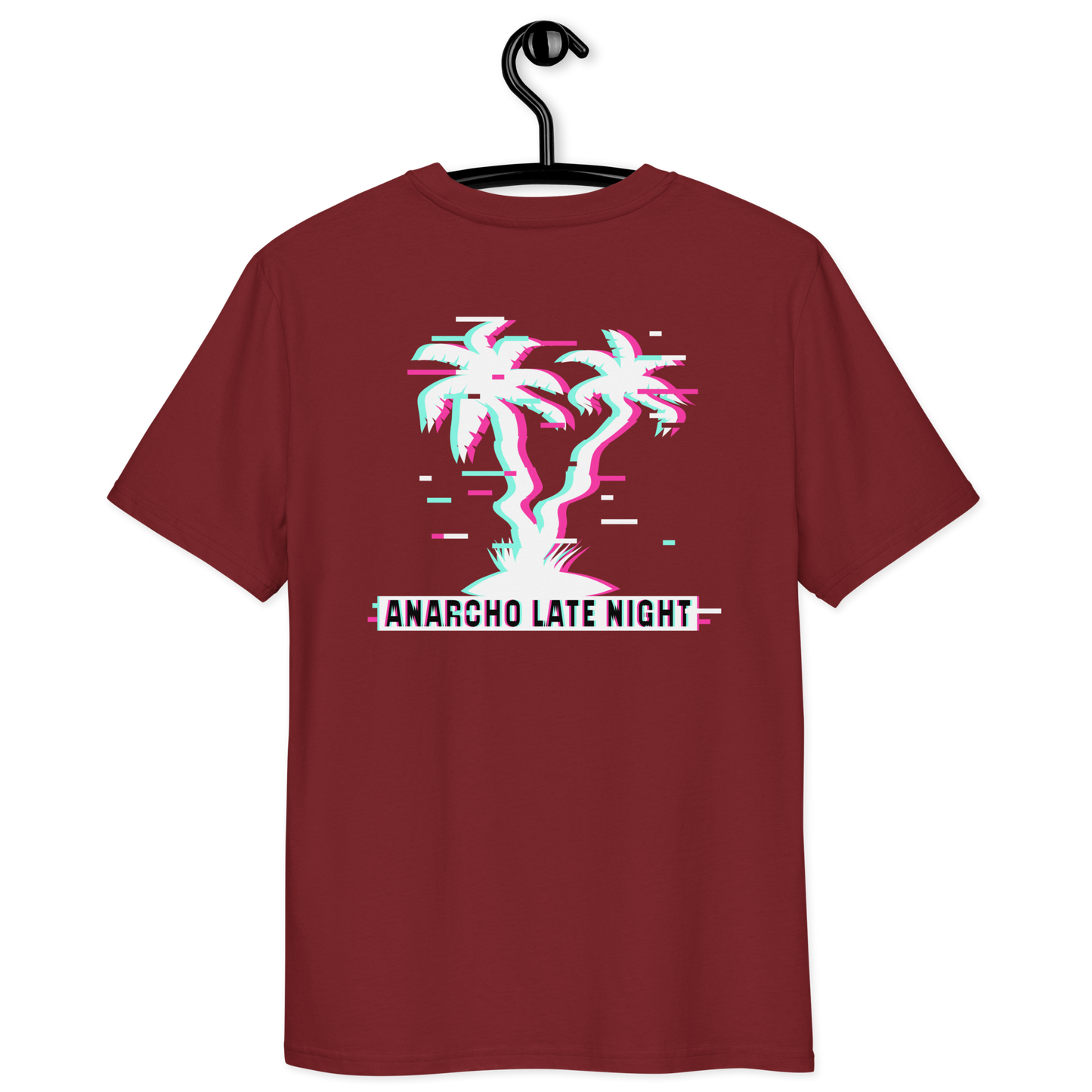 Back view of a burgundy aln t-shirt.