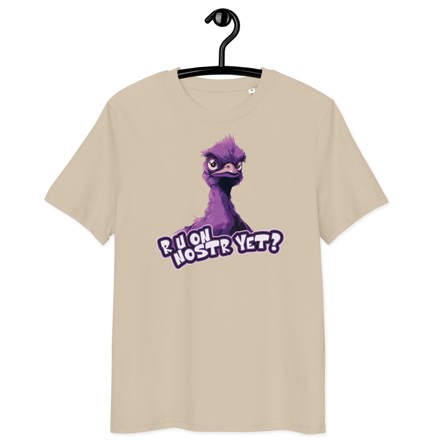 Front view of a dersert dust colored bitcoin t-shirt.