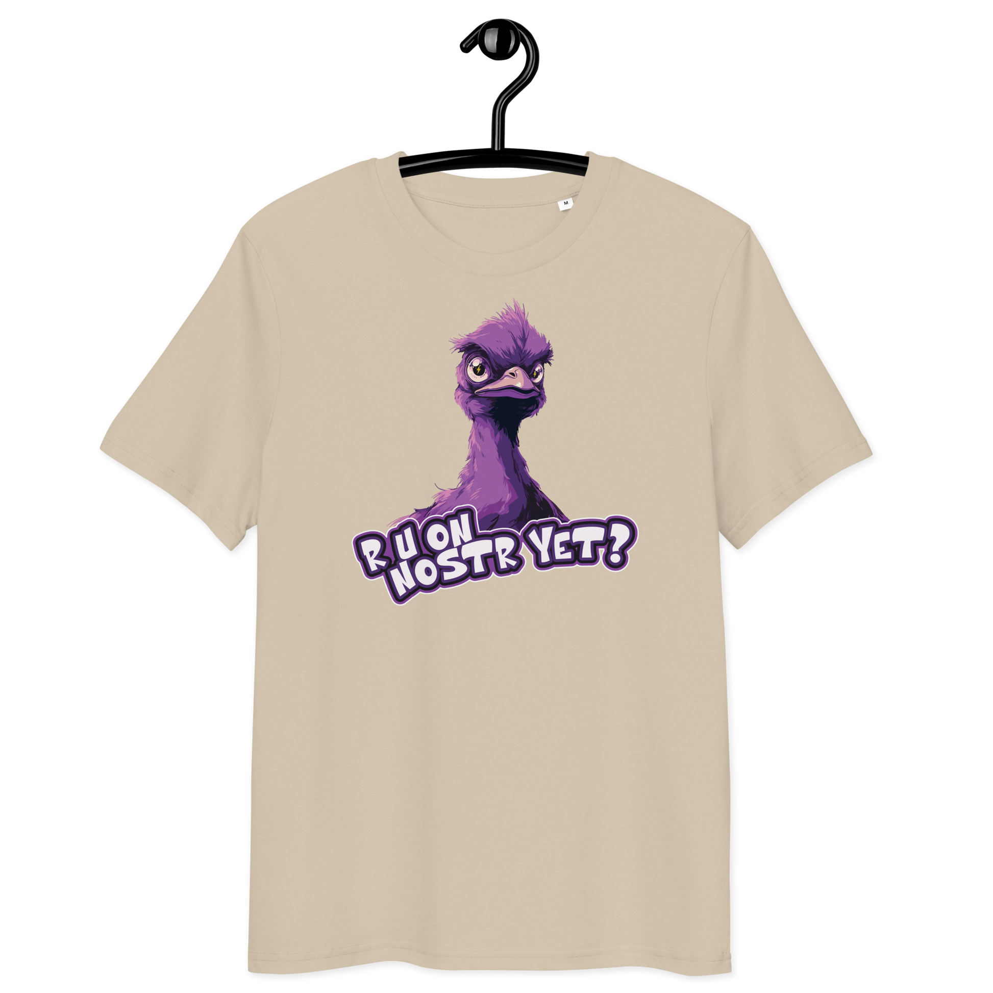 Front view of a dersert dust colored bitcoin t-shirt.