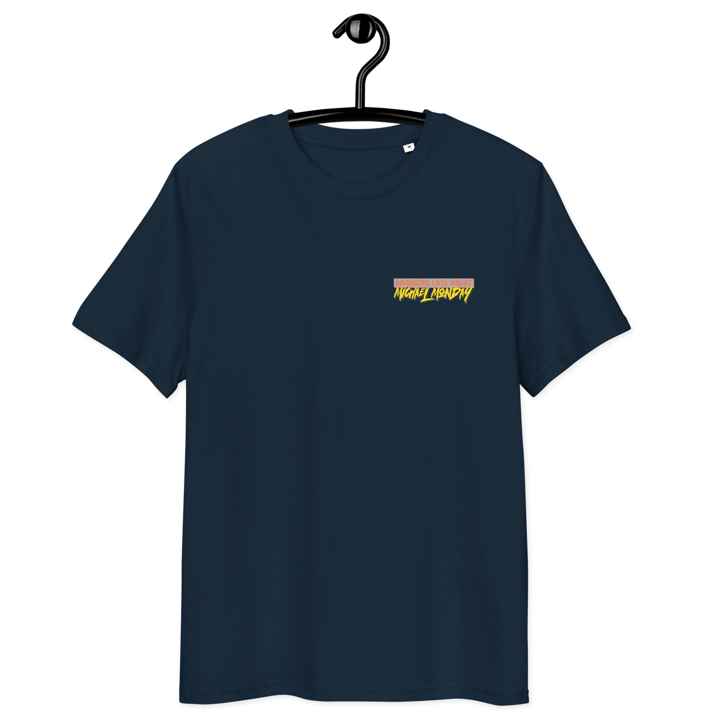 Front view of a navy colored aln t-shirt.