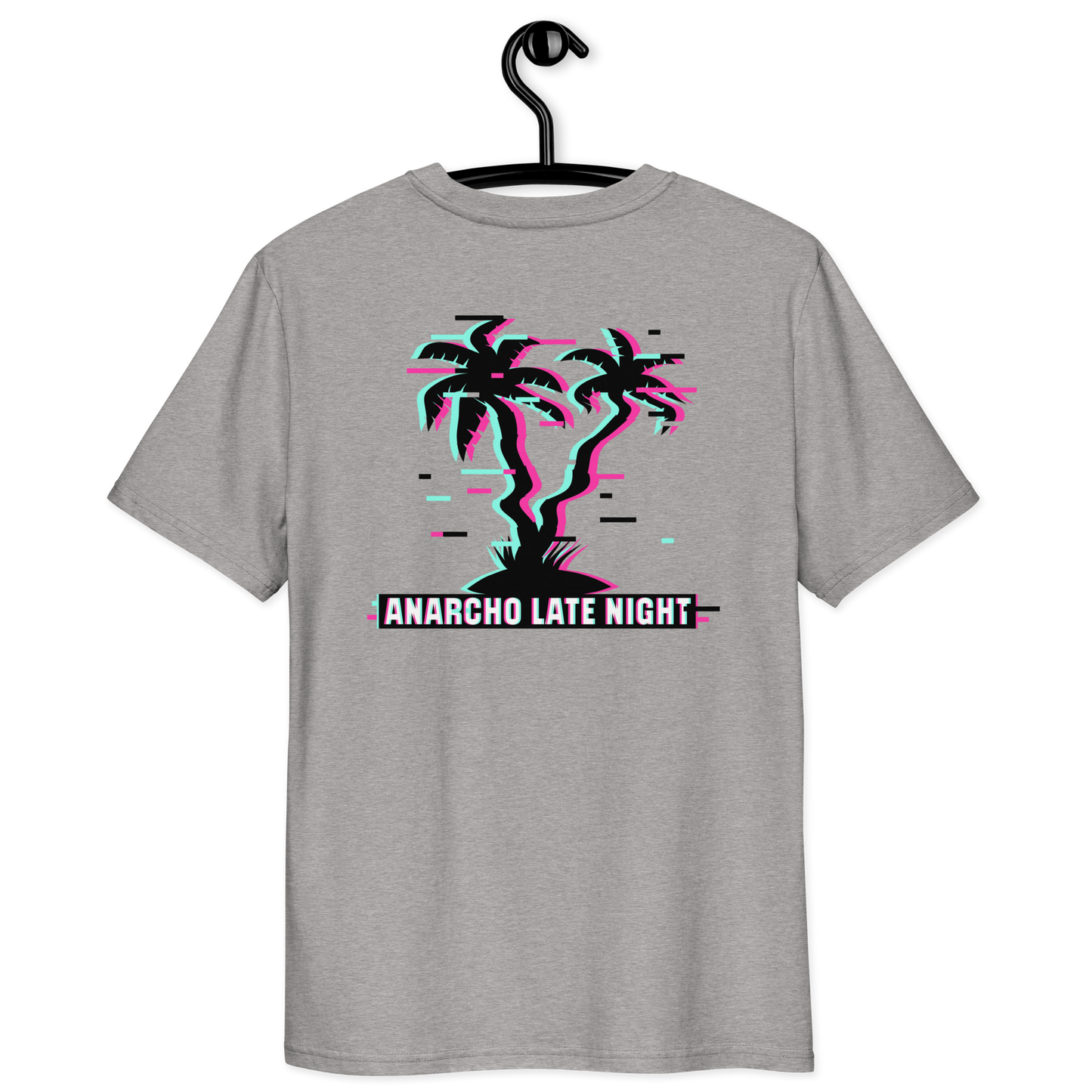 Back view of a heather grey aln t-shirt.
