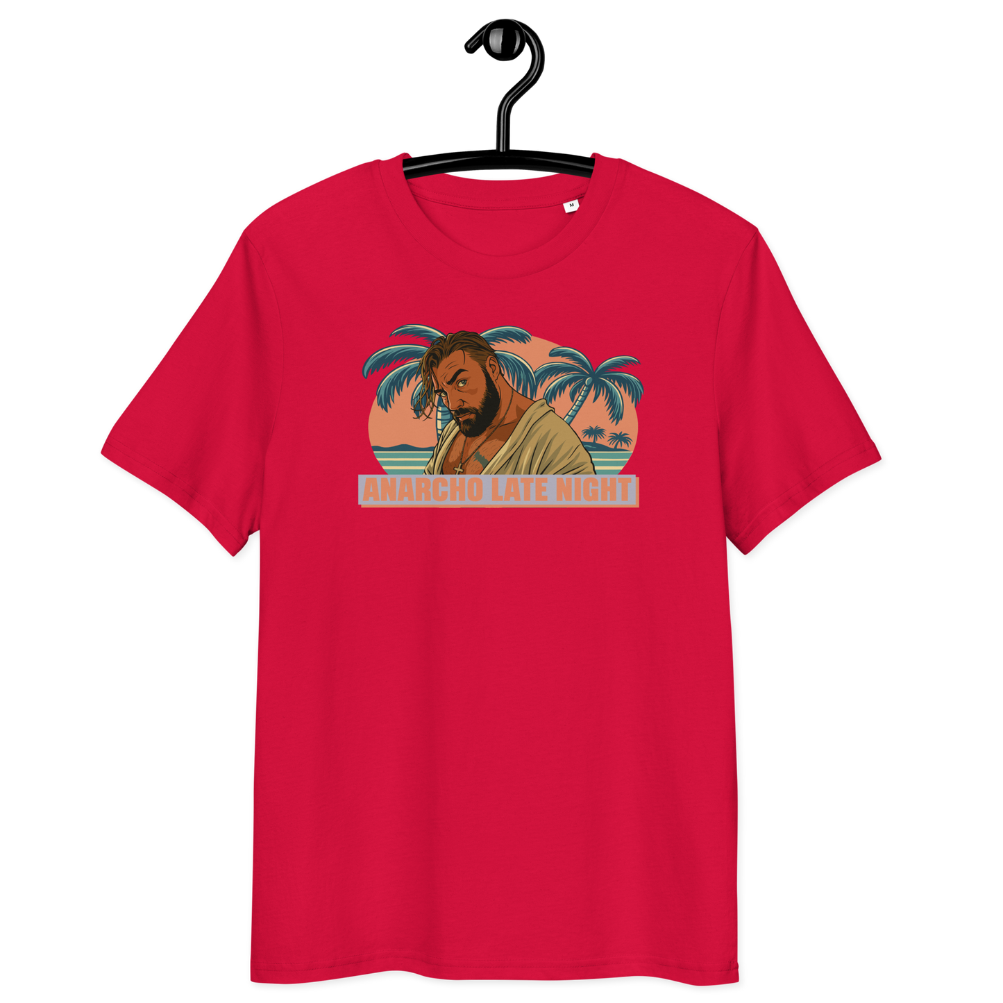Front view of a red aln t-shirt.