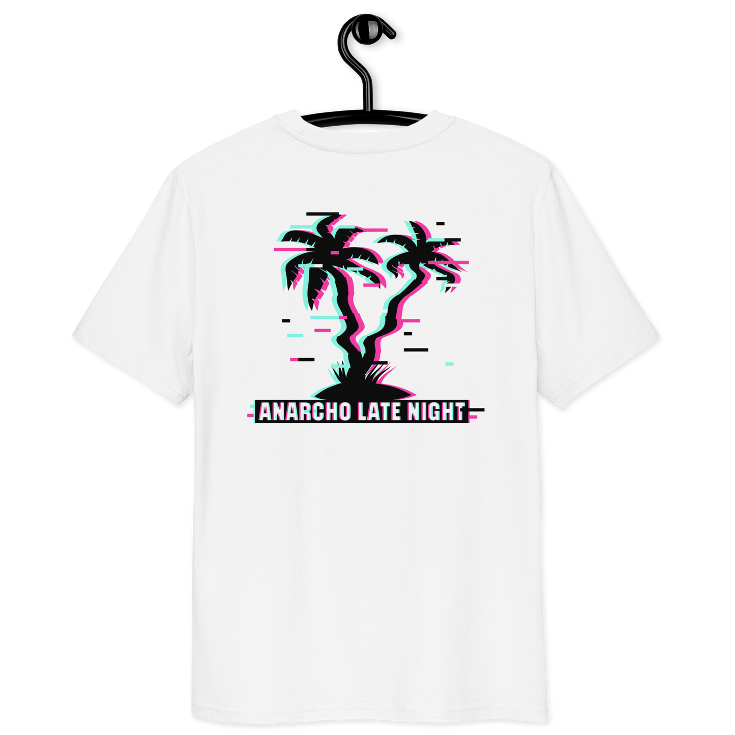 Back view of a white aln t-shirt.