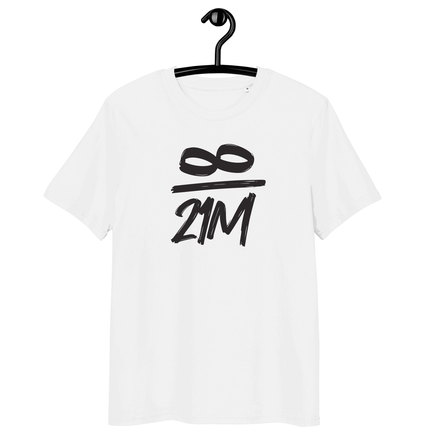 Certified organic cotton 21 Million Bitcoin T-shirt with discreet infinity and Bitcoin logos, sustainably produced and unisex fit