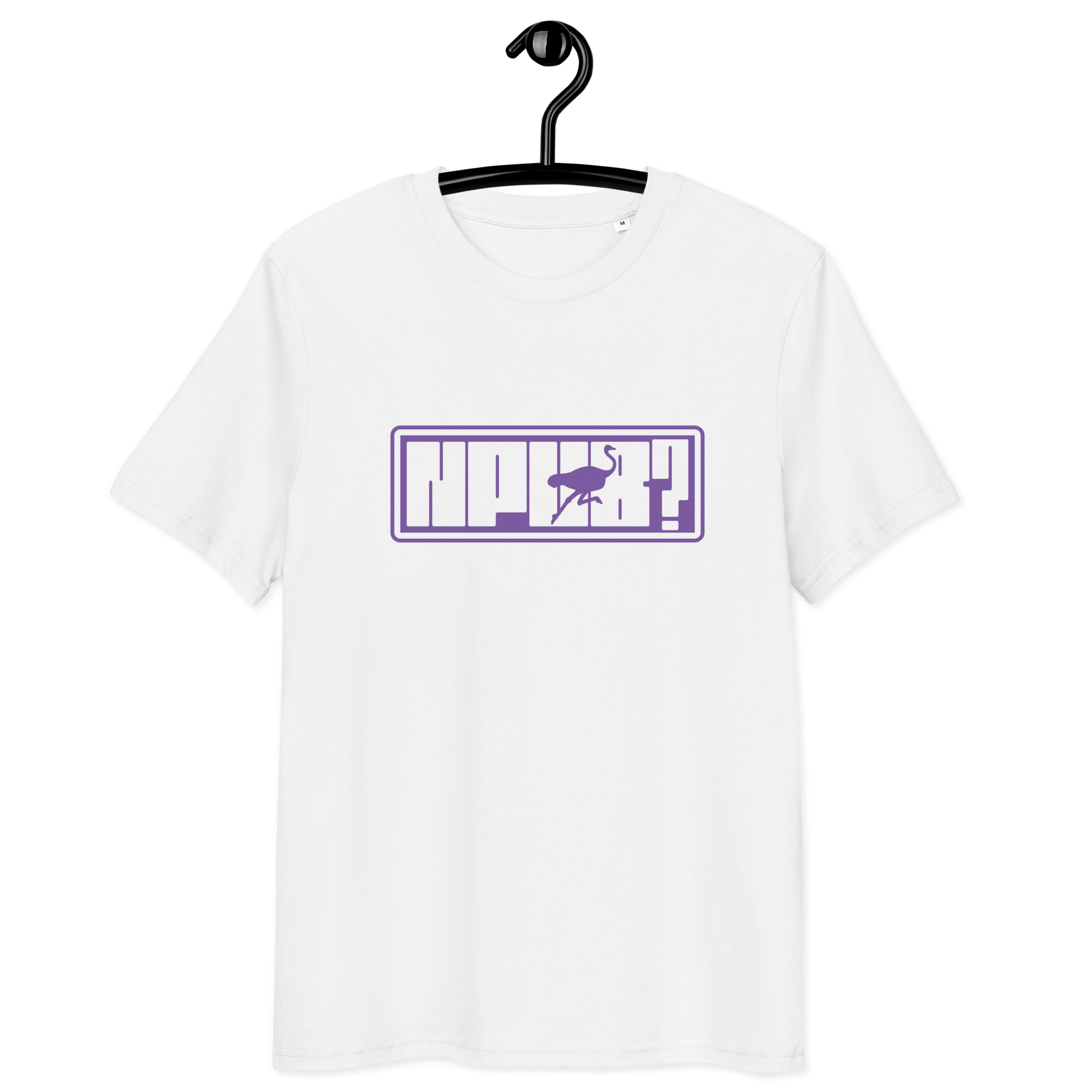 Front view of a white bitcoin t-shirt.