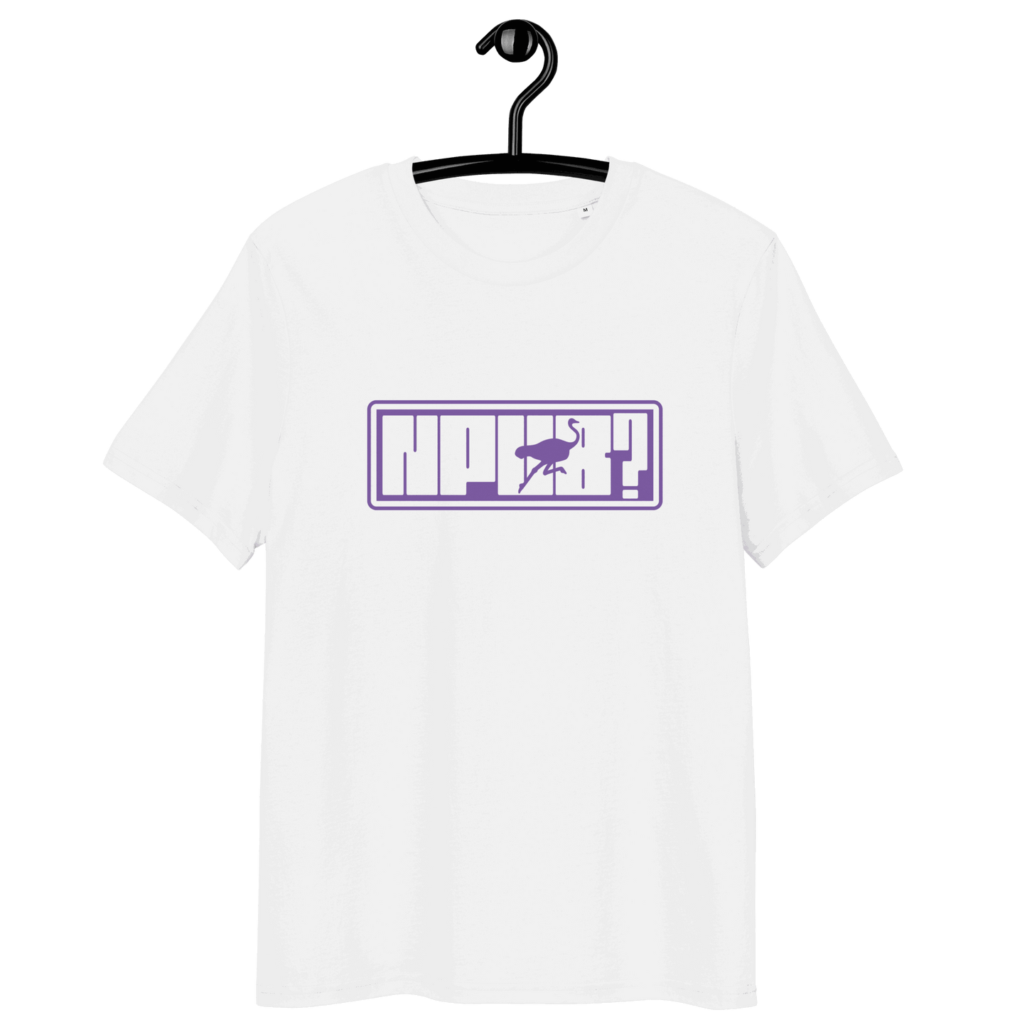 Certification logos for nPub Nostr organic cotton t-shirt including OEKO-TEX, PETA, GOTS, OCS, and GRS