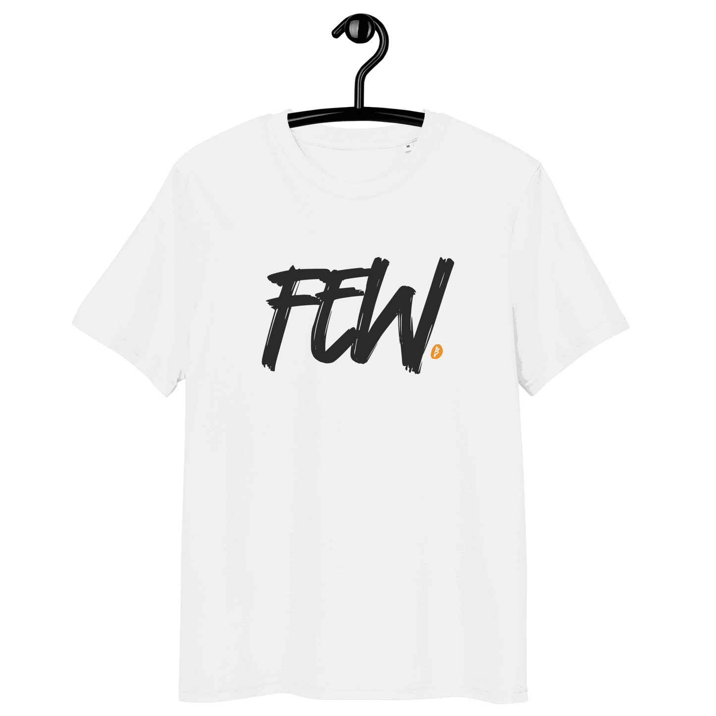 Certified organic cotton bitcoin t-shirt with few impact awareness badges