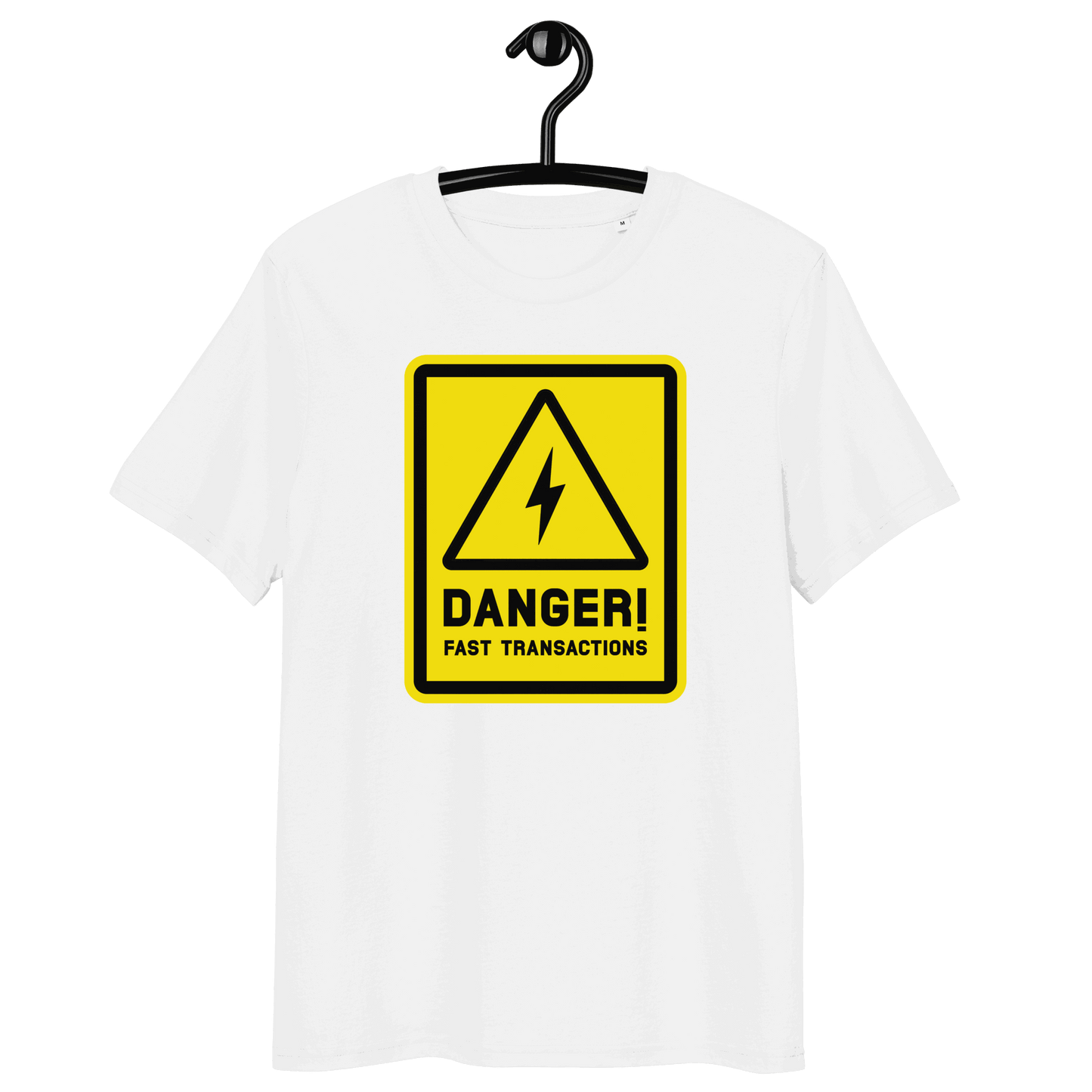 Certified organic cotton Bitcoin T-shirt with Lightning fast transactions design and eco-friendly certifications