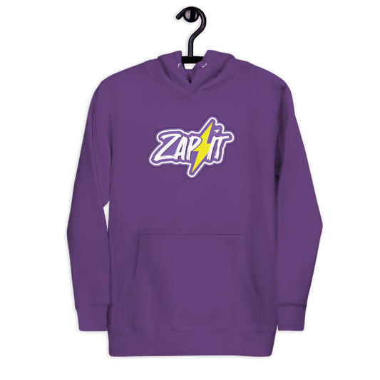 Front view of a purple nostr hoodie.