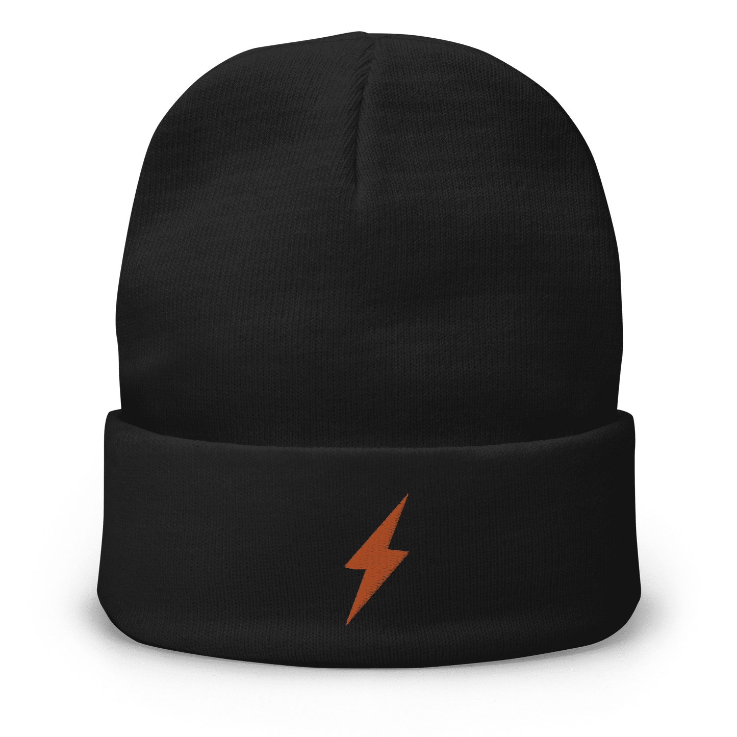 Front view of a black bitcoin beanie.