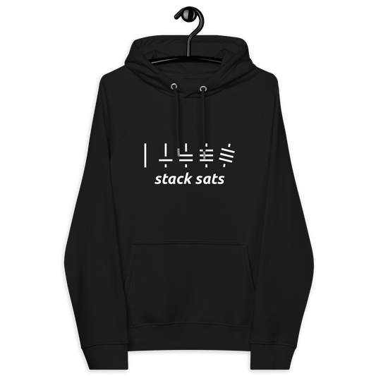 Front view of a black bitcoin hoodie.